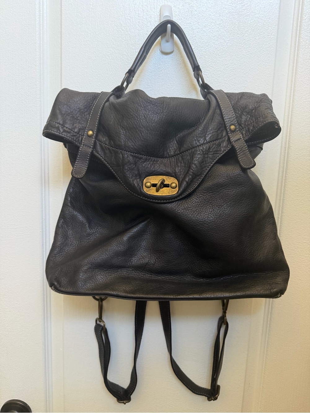 100% leather convertible backpack black